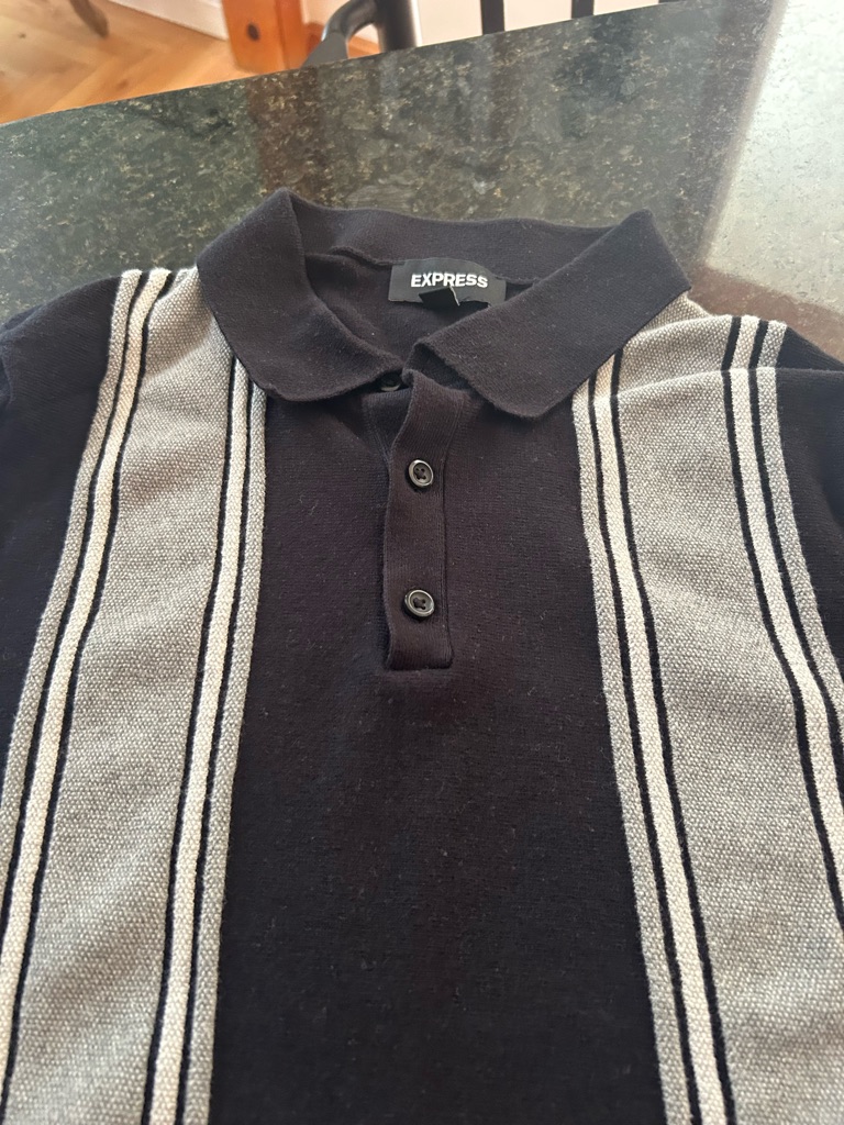 Express Black Polo With Gray Vertical Stripe Panels